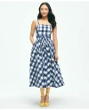 BROOKS BROTHERS GINGHAM JACQUARD FIT-AND-FLARE DRESS IN COTTON | NAVY | SIZE 4