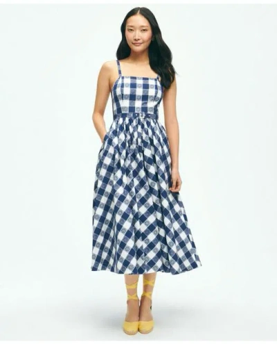 Brooks Brothers Gingham Jacquard Fit-and-flare Dress In Cotton | Navy | Size 0