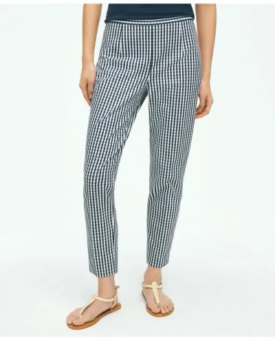 Brooks Brothers Gingham Side-zip Pant In Bi-stretch Cotton Twill In Navy
