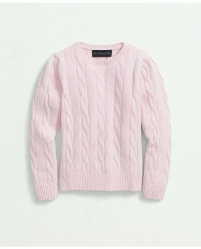 Brooks Brothers Kids'  Girls Cotton Cable Crewneck Sweater | Light Pink | Size 8