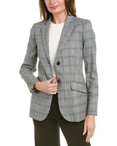 Pre-owned Brooks Brothers Glen Plaid Linen-blend Blazer Women's In Gray