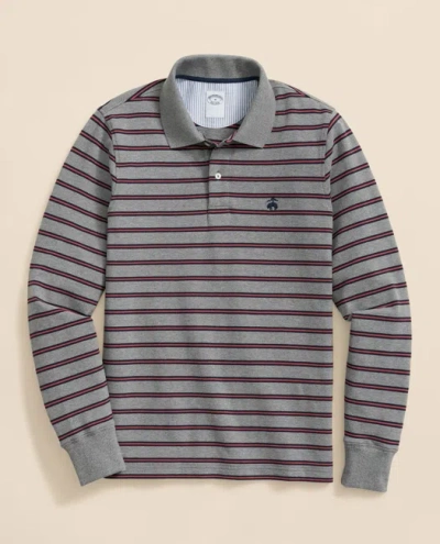 Brooks Brothers Golden Fleece Stretch Supima Long-sleeve Striped Polo Shirt In Gray