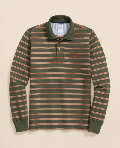 Brooks Brothers Golden Fleece Stretch Supima Long-sleeve Striped Polo Shirt In Green