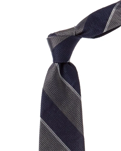 Brooks Brothers Grey Sidewheeler Bold Stripe Silk & Linen-blend Tie