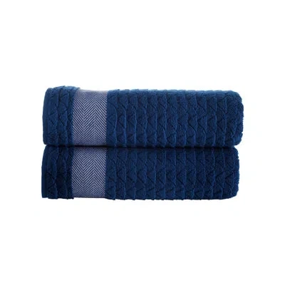 Brooks Brothers Herringbone 2 Pcs Bath Sheets In Navy