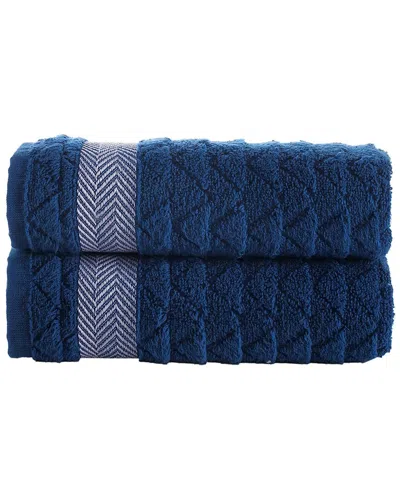 Brooks Brothers Herringbone 2pc Hand Towels In Navy