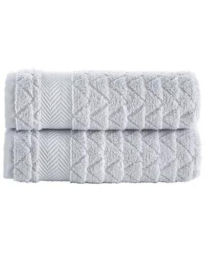 Brooks Brothers Herringbone 2pc Hand Towels In Silver
