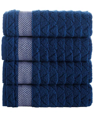 Brooks Brothers Herringbone 4pc Hand Towels In Navy