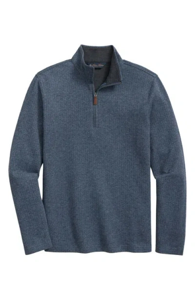 Herringbone Cotton Quarter Zip Pullover In Blue from Brooks Brothers