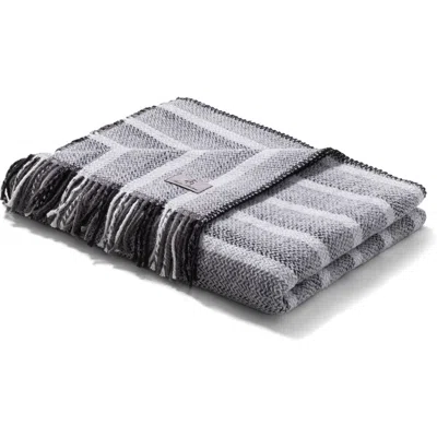 Brooks Brothers Herringbone Fringe Throw Blanket In Silver