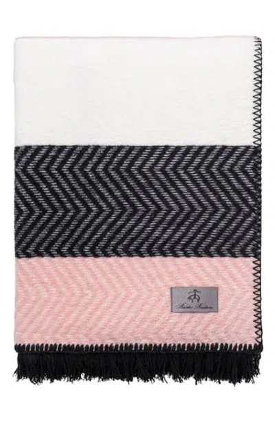 Brooks Brothers Herringbone Stripe Throw Blanket In Pink