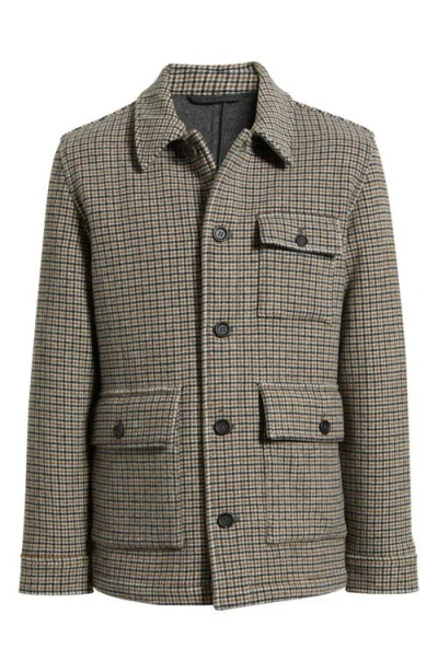 Brooks Brothers Houndstooth Check Double Face Wool Blend Jacket In Green
