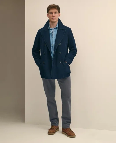 Brooks Brothers Indigo Peacoat In Cotton Canvas In Medium Navy