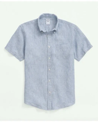 Brooks Brothers Irish Linen Short Sleeve Candy Striped Sport Shirt | Dark Blue | Size Small