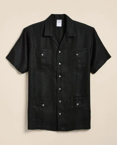 Brooks Brothers Irish Linen Short Sleeve Guayabera Shirt In Black