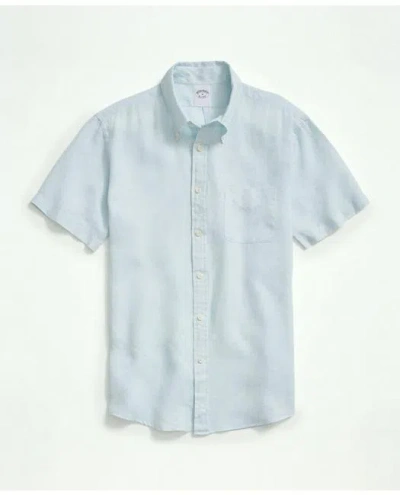 Brooks Brothers Irish Linen Short-sleeve Sport Shirt In Aqua