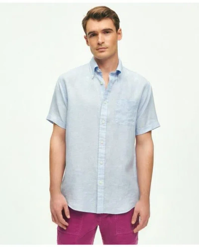 Brooks Brothers Irish Linen Short-sleeve Sport Shirt In Light Blue