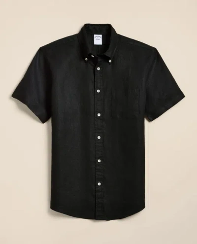 Brooks Brothers Irish Linen Short-sleeve Sport Shirt In Black