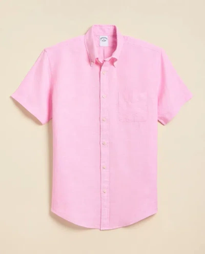 Brooks Brothers Irish Linen Short-sleeve Sport Shirt In Pink