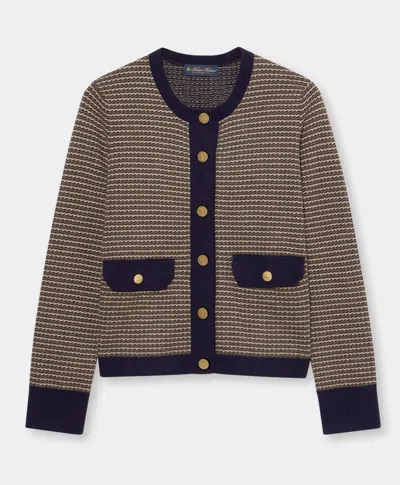Brooks Brothers Jacquard Lambswool Cardigan In Blue