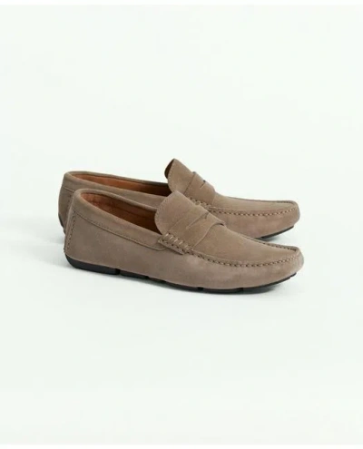 Brooks Brothers Jefferson Suede Driving Moccasins Shoes In Dark Beige