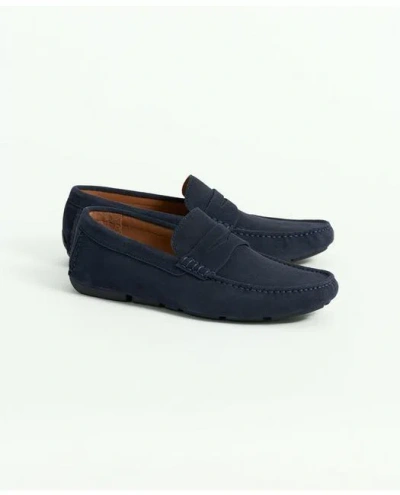 Brooks Brothers Jefferson Suede Driving Moccasins Shoes In Navy