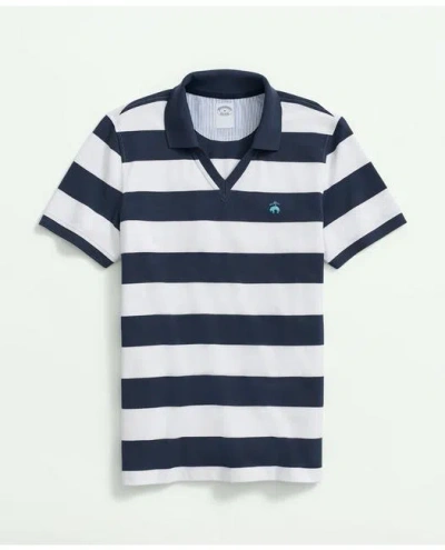 Brooks Brothers Johnny Collar Rugby Stripe Polo Shirt In Supima Cotton | Navy | Size Small