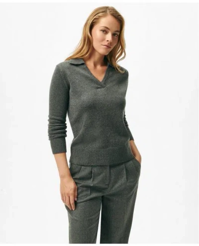 Brooks Brothers Johnny Collar Sweater In Merino Wool-cashmere Blend In Charcoal