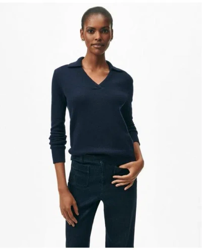 Brooks Brothers Johnny Collar Sweater In Merino Wool-cashmere Blend In Navy