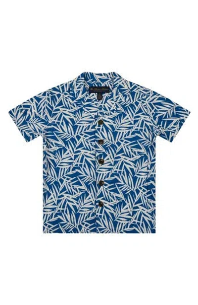 Brooks Brothers Kids' Leaf Print Camp Shirt In Blue
