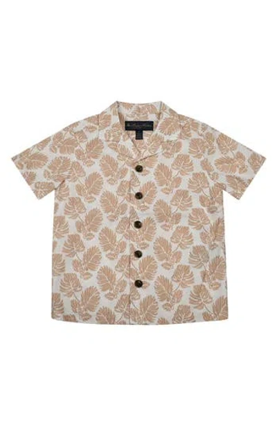 Brooks Brothers Kids' Leaf Print Camp Shirt In Brown