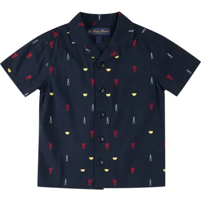 Brooks Brothers Kids' Lobster Print Camp Shirt In Navy