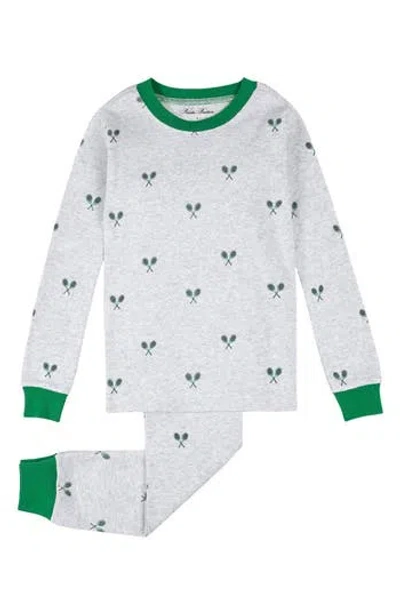 Brooks Brothers Kids' Raquet Print Cotton Pajamas In Grey