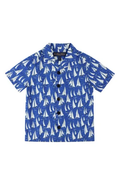 Brooks Brothers Kids' Sailboat Print Camp Shirt In Blue Royal