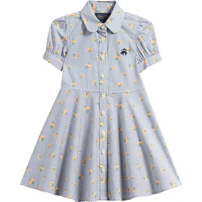 Brooks Brothers Kids' Sunflower Puff Sleeve Shirtdress In Blue