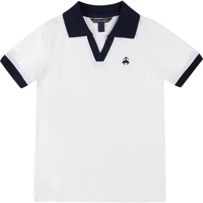 Brooks Brothers Kids' Tipped Johnny Collar Cotton Polo In White