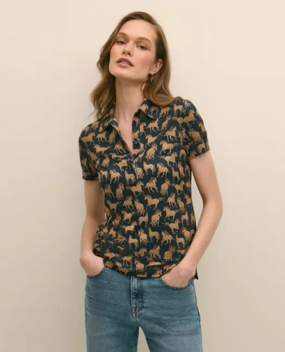 Brooks Brothers Knit Polo Shirt In Horse Print In Animal Print