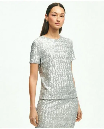 Brooks Brothers Knit Sequin Top In Silver