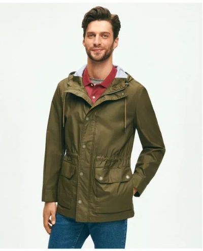 Brooks Brothers Laminated Cotton Chore Jacket With Hood In Olive