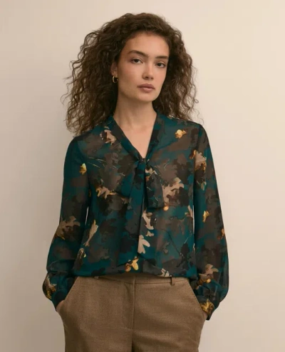 Brooks Brothers Leaf Motif Tie-neck Blouse In Gray