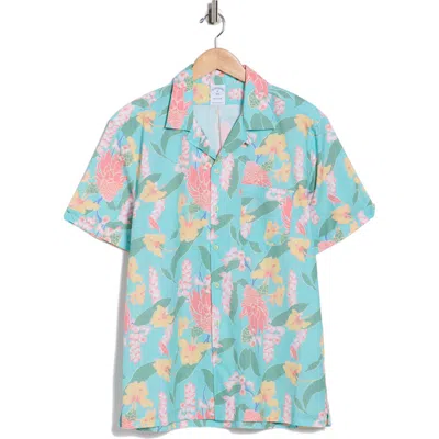Brooks Brothers Leaf Short Sleeve Camp Shirt In Blue