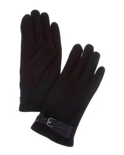 Brooks Brothers Leather Belt Knit Wool-blend Gloves In Black