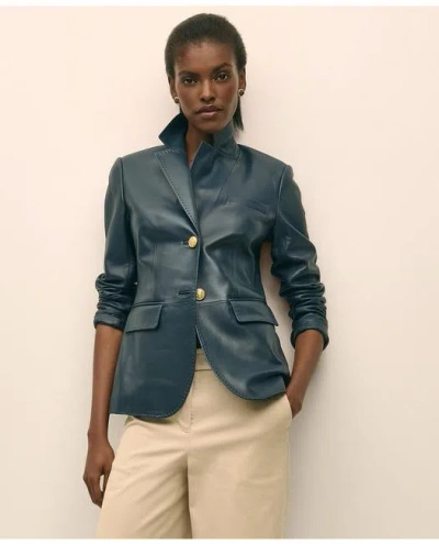 Brooks Brothers Leather Blazer In Navy