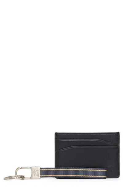 Brooks Brothers Leather Card Case & Key Chain Gift Set In Black