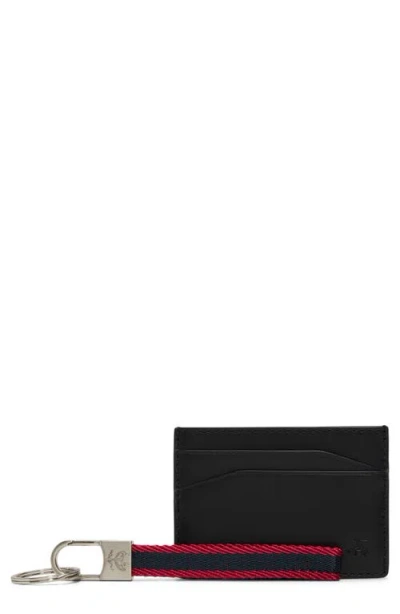 Brooks Brothers Leather Card Case & Key Chain Set In Black