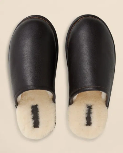 Brooks Brothers Henri Genuine Shearling Lined Leather Slipper In Brown