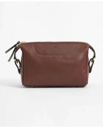 Brooks Brothers Leather Toiletry Bag In Brown