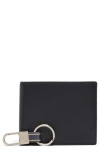 Brooks Brothers Leather Wallet & Key Chain Gift Set In Black