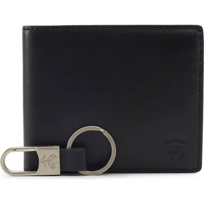 Brooks Brothers Leather Wallet & Keyring Gift Set In Black