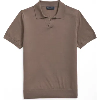 Brooks Brothers Lightweight Johnny Collar Cotton Polo Sweater In Brown